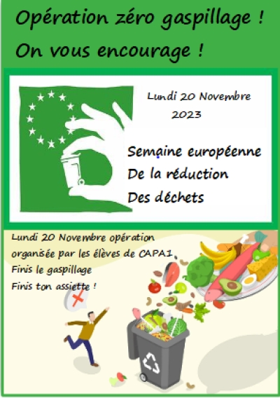 Opération zéro gaspillage au restaurant scolaire lundi 20 Novembre!